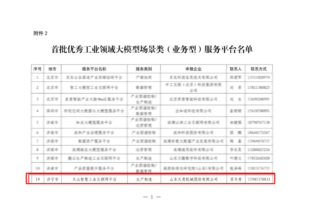 2025年的第一封喜報(bào)丨天意機(jī)械榮獲山東省首批優(yōu)秀工業(yè)領(lǐng)域大模型服務(wù)平臺(tái)
